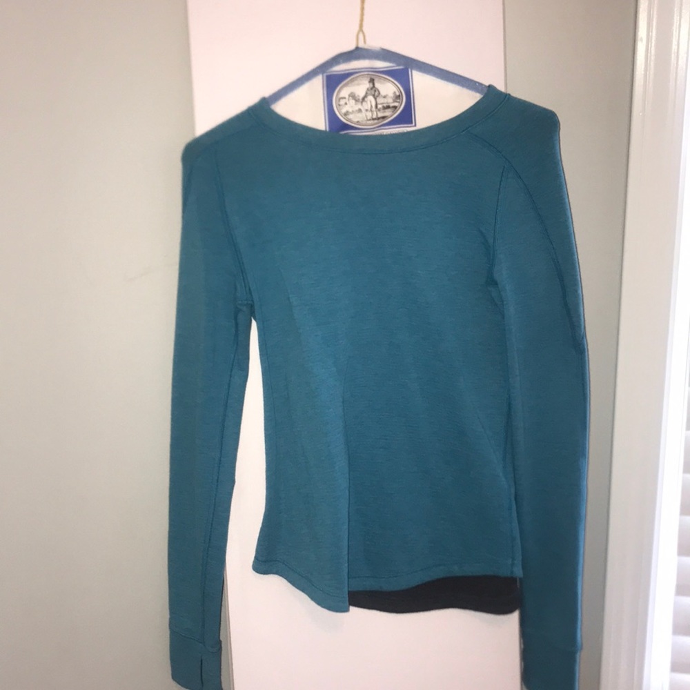 Turquoise/gray reversible long-sleeve shirt